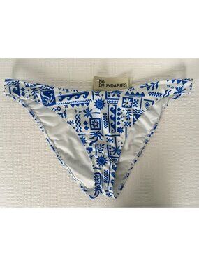 No Boundaries Bikini Bottoms Size XL White Blue Palm Trees Cheeky High Leg New